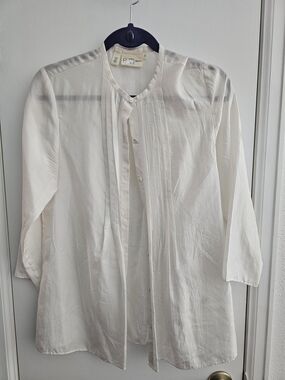 Pure DKNY Silk Lightweight Cream Pleated Button-Front Blouse